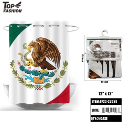 MEXICAN FLAG 12 IRON HOOK SHOWER CURTAIN 24PC/CS