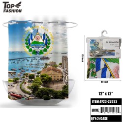EL SALVADOR FLAG 12 IRON HOOK SHOWER CURTAIN 24PC/CS