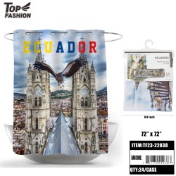 ECUADORIAN FLAG 12 IRON HOOK SHOWER CURTAIN 24PC/CS