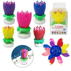 PARTY CANDLE FLOWER ASSTED COLOR W/ MUSIC (24PC) 4BX/CS