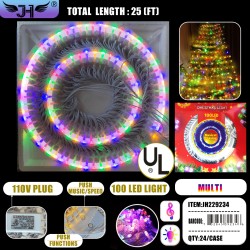 CHRISTMAS LIGHT - 100L WHITE WIRE MULTI W/MUSIC 24PC/CS