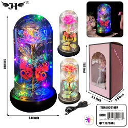 GLASS DOME - LIGHT UP ROSE FLOWER 8.5