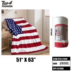 130*160CM AMERICAN FLAG FLANNEL THROW BLANKET 12PC/CS