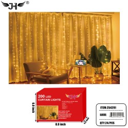 LED LIGHT CURTAIN WARM LIGHT WHITE WIRE 200 LIGHTS 24PC/CS