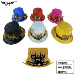NEW YEAR HAT - GLITTER PLASTIC SIX COLOR 6DZ/CS