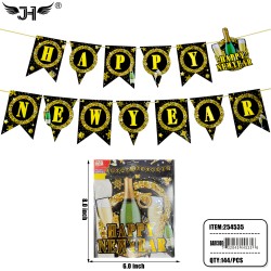 NEW YEAR - HAPPY NEW YEAR BANNER GOLD & BLACK COLOR 12DZ/CS