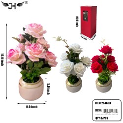 POT FLOWER - 16" ROSE & LILY 1WHITE, 4 RED, 1PINK 6PC/CS