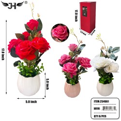 POT FLOWER - 16" ROSE & LILY 1WHITE, 4 RED, 1PINK 6PC/CS