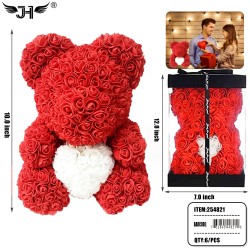 ROSE BEAR - 10" RED COLOR BEAR WITH HEART 6PC/CS