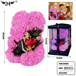 ROSE BEAR - 10" PINK COLOR BEAR WITH ROSE FLOWER 6PC/CS