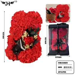 ROSE BEAR - 14" RED COLOR BEAR WITH ROSE FLOWER 6PC/CS