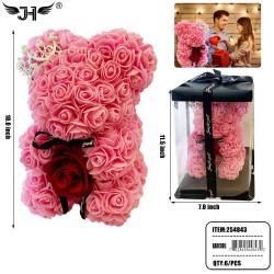 ROSE BEAR - 10" PINK COLOR BEAR WITH CROWN 6PC/CS