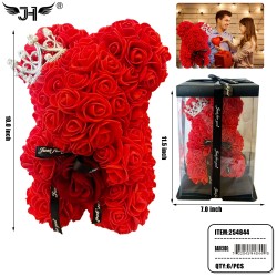 ROSE BEAR - 10" RED COLOR BEAR WITH CROWN 6PC/CS