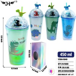 WATER BOTTLE - DINOSAUR MIX COLOR WITH STRAW 24PC/CS