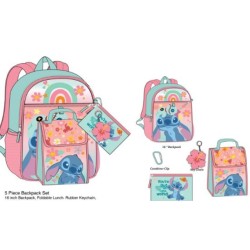 BACKPACK W/ LUNCH BOX - 5PC SET STITCH 16