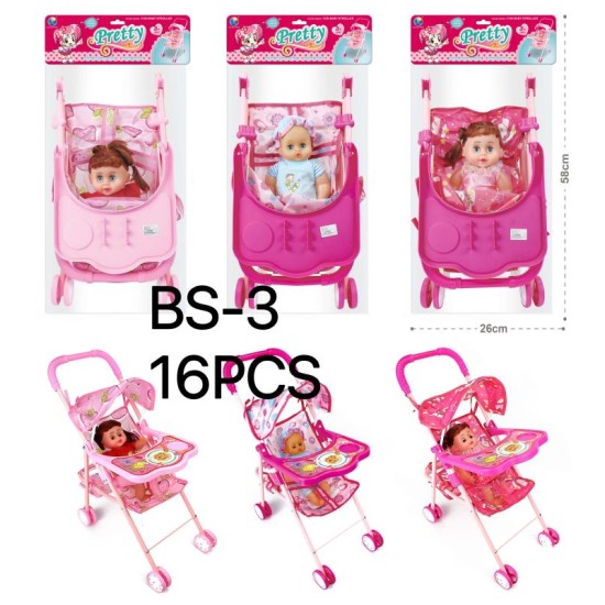 DOLL STROLLER DOUBLE WITH DOLL MIX STYLE 8PC/2BX/16PC/CS
