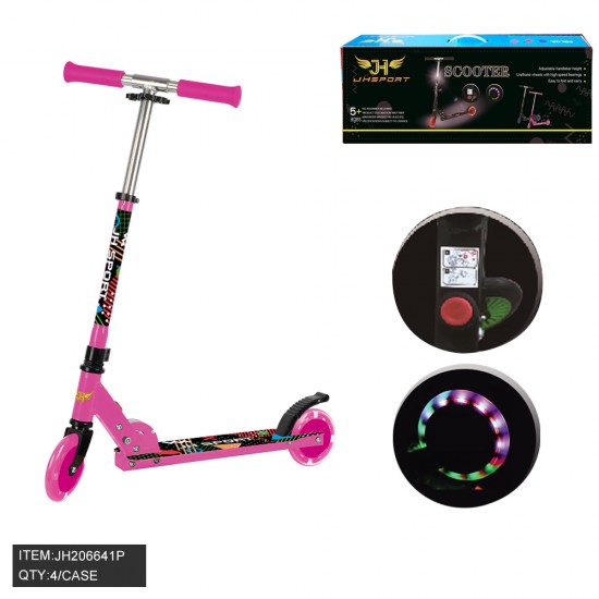 FODLABLE SCOOTER 2 WHEEL W/ WHEEL LIGHT - PINK 4PC/CS
