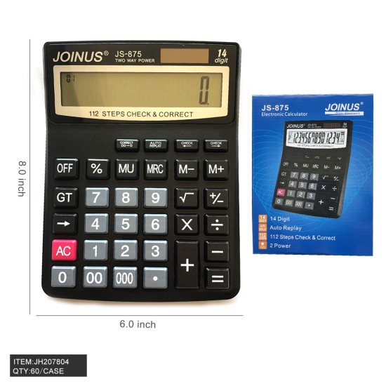 CALCULATOR - SOLAR  20PC/3BX/60PC/CS