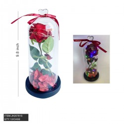 GLASS DOME - LIGHT UP RED ROSE FLOWER 8