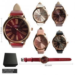 WOMEN WATCH WITH LEATHER BAND MIX COLOR (6PC) 40PK/CS