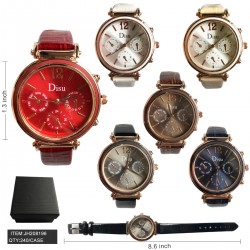 WOMEN WATCH WITH LEATHER BAND MIX COLOR (6PC) 40PK/CS