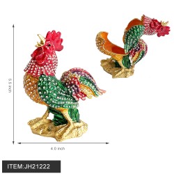 METAL JEWELRY BOX - DIAMOND EMBRAMED ROOSTER 10PC/4BX/40PC/CS