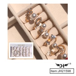 36CT SILVER ALLOY RING WITH PEARL 50BX/CS