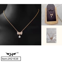ROSE GOLD COLOR RIBBION PEARL NECKLACE ZINC ALLOY 52DZ/CS