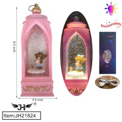GLITER LAMP LIGHT&MUSIC PINK BEAR 12PC/CS