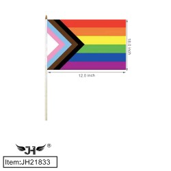 PROGRESS PRIDE RAINBOW FLAG WITH STICK 18