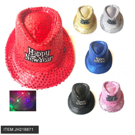 NEW YEAR HAT - LIGHT UP FEDORA HAT SEQUIN 6DZ/CS