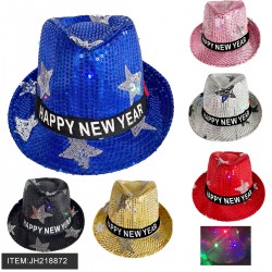 NEW YEAR HAT - LIGHT UP FEDORA HAT SEQUIN 6DZ/CS