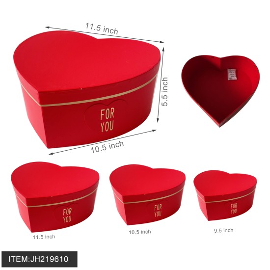 GIFT BOX - HEART SHAPE RED 3PC PER SET 8SET/CS