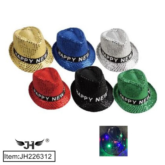 NEW YEAR HAT - LIGHT UP FEDORA HAT SEQUIN 6DZ/CS