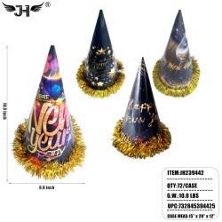 NEW YEAR HAT - CONE HAT PAPPER & TINSEL 6DZ/CS