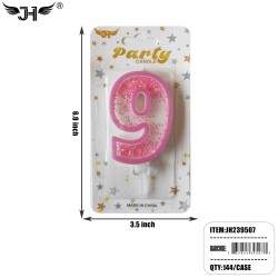 CANDLE - PINK NUMBER 9 GLITTER CANDLE 12DZ/CS