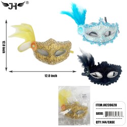 MASK - FEATHER GLITER HALLOWEEN 3 COLOR ASST 12DZ/CS