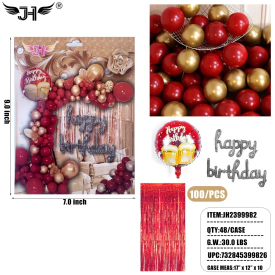 BIRTHDAY BALLOON SET - RED 100PC SET 4DZ/CS