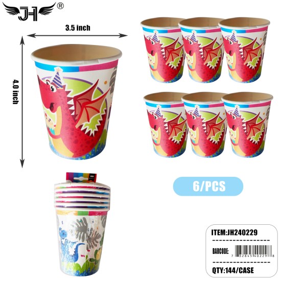 6CT 9OZ DINOSOUR DESIGN PAPER CUP 12DZ/CS