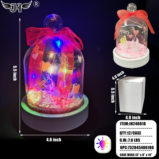 GLASS DOME - LIGHT UP SWAN  2 ASST 5.5