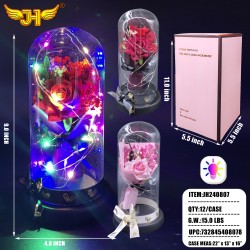 GLASS DOME - LIGHT UP ROSE FLOWER 9