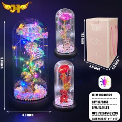 GLASS DOME - LIGHT UP ROSE FLOWER 9