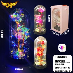 GLASS DOME - LIGHT UP 3 ROSE FLOWER GIFT SET 2 COLOR 12PC/CS