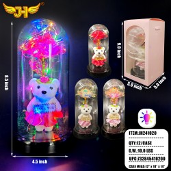 GLASS DOME - LIGHT UP FLOWER WITH BEAR 2 COLOR 8.5 GLASS DOME - LIGHT UP FLOWER WITH BEAR 2 COLOR 8.5