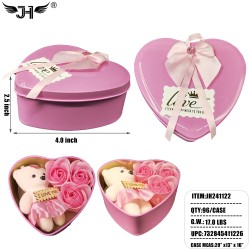 FLOWER GIFT SET - BEAR W/ ROSE HEART PINK TIN BOX  8DZ/CS