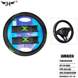 CAR STEERING WHEEL COVER - JAMAICA FLAG (6PC/BG)4BG/CS