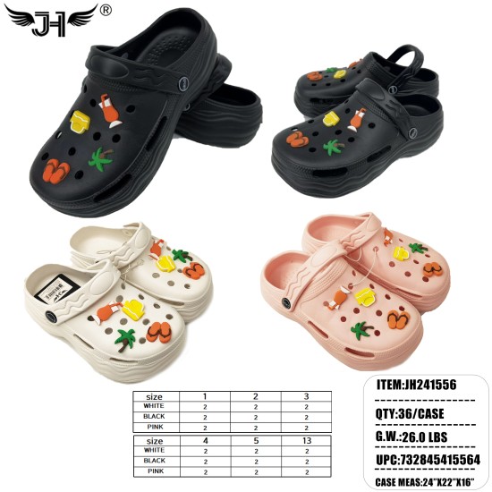 YOUTH GIRLS CLOG  SHOES 3 COLORS MIX 12PC/3BG/36PC/CS