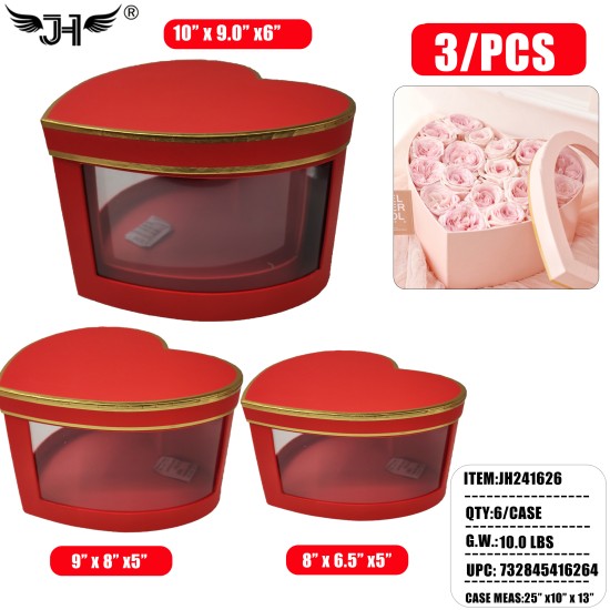 GIFT BOX - RED HEART SHAPE 3PC SET 6SET/CS GIFT BOX - RED HEART SHAPE 3PC SET 6SET/CS