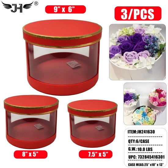 GIFT BOX - RED ROUND SHAPE 3PC SET 6SET/CS GIFT BOX - RED ROUND SHAPE 3PC SET 6SET/CS