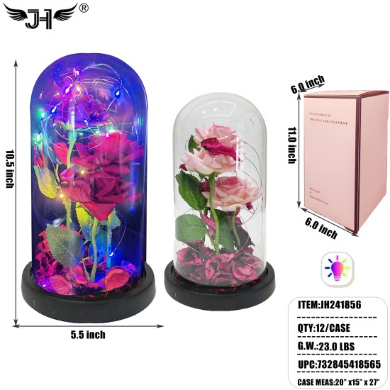 GLASS DOME - LIGHT UP ROSE FLOWER 2 COLOR MIX 10